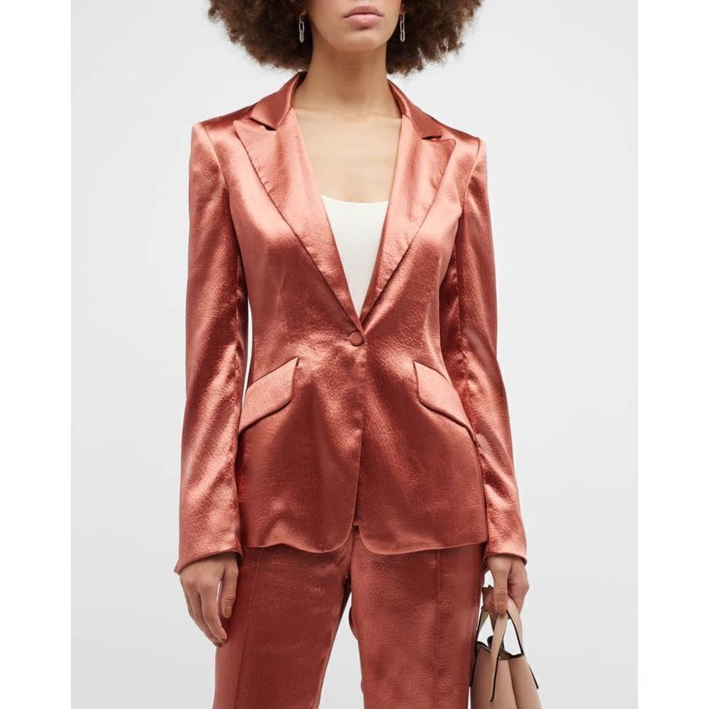 CINQ A SEPT Sumac Satin Scrunched Ruched Sleeve Blazer Jacket Orange Size 2